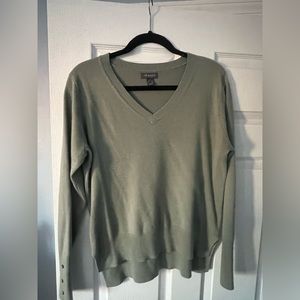 Olive v- neck sweater. In fair condition